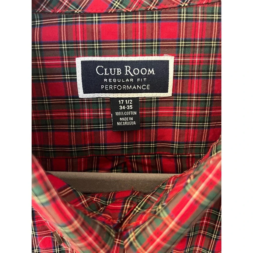 Club Room Mens Red Plaid Regular Fit Performance Button Down Shirt